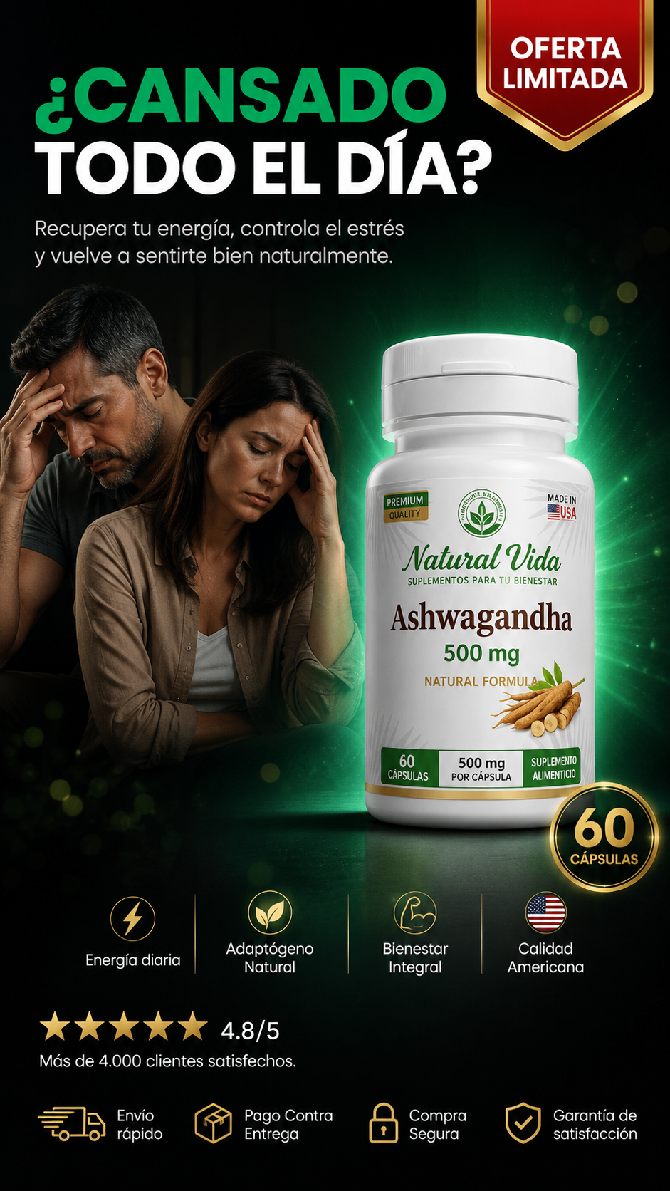 Ashwagandha 60 Capsulas  500 Mg Naturales